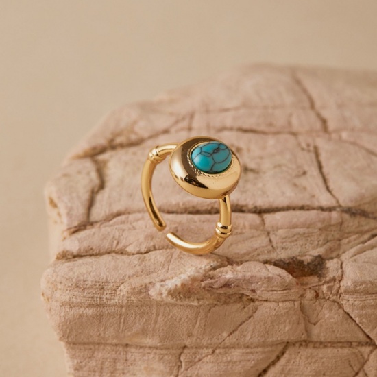 Bild von Großhandel Frauen Geschenk Offen Verstellbar Ring, 18K Vergoldet Edelstein & Messing, Stilvoll Elegant Schmuckbedarf, 17.3mm（US Größe:7)