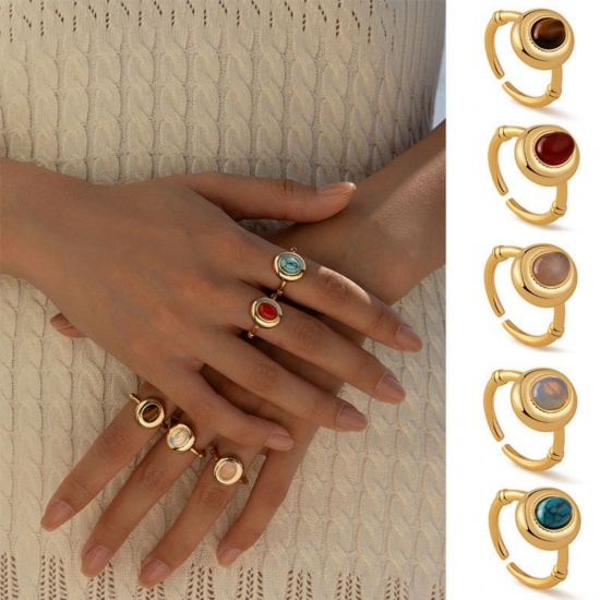 Bild von Großhandel Frauen Geschenk Offen Verstellbar Ring, 18K Vergoldet Edelstein & Messing, Stilvoll Elegant Schmuckbedarf, 17.3mm（US Größe:7)