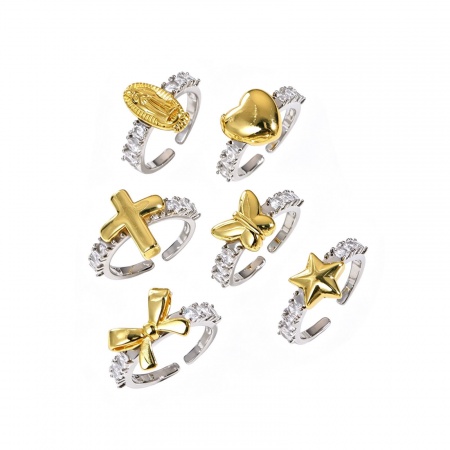 Picture of Wholesale Women's Gift Two Tone Open Adjustable Rings, 18K Gold Plated & Platinum Plated Brass, Religious Stylish Jewelry Supply, 17.1mm(US size 6.75)