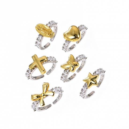 Picture of Wholesale Women's Gift Two Tone Open Adjustable Rings, 18K Gold Plated & Platinum Plated Brass, Religious Stylish Jewelry Supply, 17.1mm(US size 6.75)