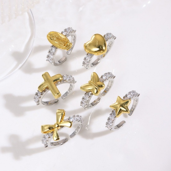 Picture of Wholesale Women's Gift Two Tone Open Adjustable Rings, 18K Gold Plated & Platinum Plated Brass, Religious Stylish Jewelry Supply, 17.1mm(US size 6.75)