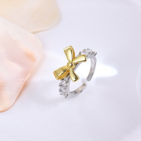 Picture of Wholesale Women's Gift Two Tone Open Adjustable Rings, 18K Gold Plated & Platinum Plated Brass, Religious Stylish Jewelry Supply, 17.1mm(US size 6.75)