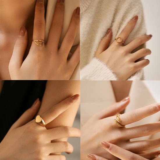 Bild von Großhandel Frauen Geschenk Offen Verstellbar Ring, 18K Vergoldet Messing, Ins Stil Stilvoll Schmuckbedarf, 17.3mm（US Größe:7)