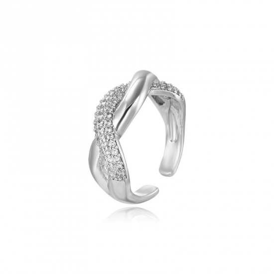 Bild von Großhandel Frauen Geschenk Welle Klar Kubisches Zirkonia Offen Verstellbar Ring, Bunt Messing, Elegant Stilvoll Schmuckbedarf, 18.1mm（US Größe:8)