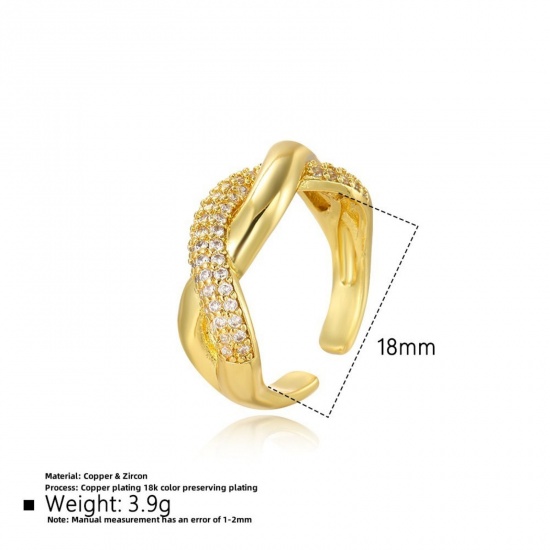 Bild von Großhandel Frauen Geschenk Welle Klar Kubisches Zirkonia Offen Verstellbar Ring, Bunt Messing, Elegant Stilvoll Schmuckbedarf, 18.1mm（US Größe:8)