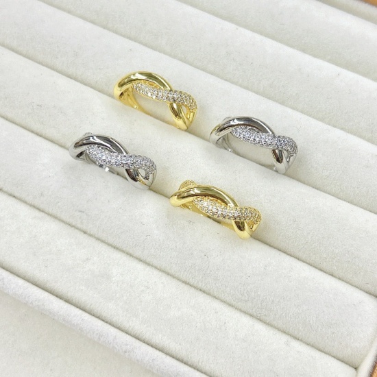 Bild von Großhandel Frauen Geschenk Welle Klar Kubisches Zirkonia Offen Verstellbar Ring, Bunt Messing, Elegant Stilvoll Schmuckbedarf, 18.1mm（US Größe:8)