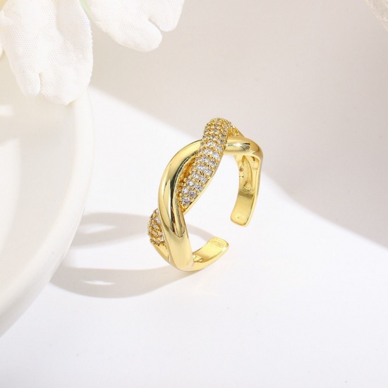 Bild von Großhandel Frauen Geschenk Welle Klar Kubisches Zirkonia Offen Verstellbar Ring, Bunt Messing, Elegant Stilvoll Schmuckbedarf, 18.1mm（US Größe:8)