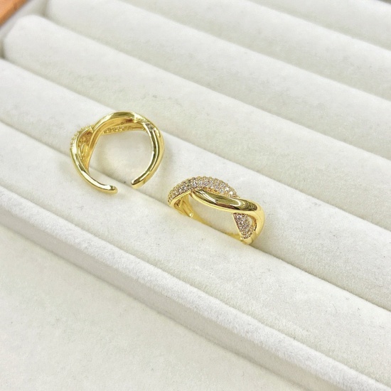 Bild von Großhandel Frauen Geschenk Welle Klar Kubisches Zirkonia Offen Verstellbar Ring, Bunt Messing, Elegant Stilvoll Schmuckbedarf, 18.1mm（US Größe:8)