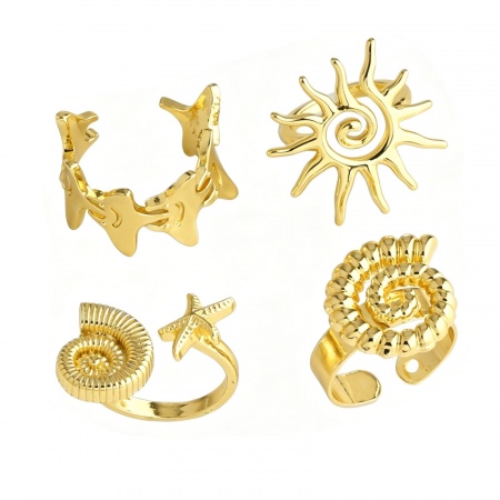 Picture of Wholesale Women's Gift Open Adjustable Rings, 18K Gold Plated Brass, Stylish Bohemia Boho Jewelry Supply, 17.1mm(US size 6.75)