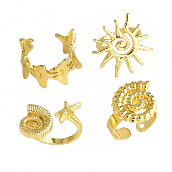 Picture of Wholesale Women's Gift Open Adjustable Rings, 18K Gold Plated Brass, Stylish Bohemia Boho Jewelry Supply, 17.1mm(US size 6.75)