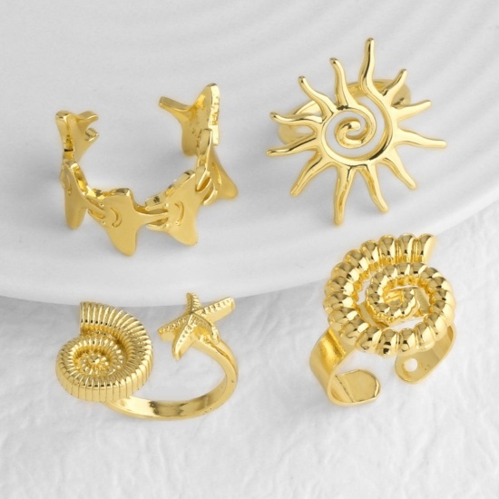 Picture of Wholesale Women's Gift Open Adjustable Rings, 18K Gold Plated Brass, Stylish Bohemia Boho Jewelry Supply, 17.1mm(US size 6.75)