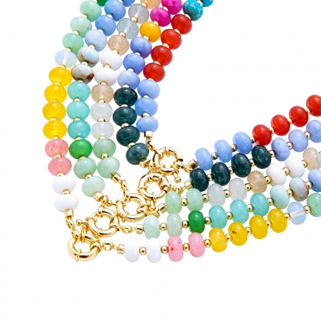 Picture of Wholesale Multicolor Beaded Necklace, 18K Gold Plated Brass & Resin Beach Ins Style Gift Jewelry For Retailer, 40cm(15.7") + 5cm(2") long