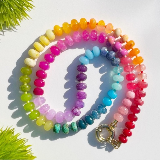 Picture of Wholesale Multicolor Beaded Necklace, 18K Gold Plated Brass & Resin Beach Ins Style Gift Jewelry For Retailer, 40cm(15.7") + 5cm(2") long