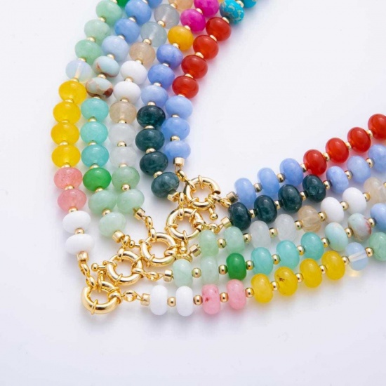 Picture of Wholesale Multicolor Beaded Necklace, 18K Gold Plated Brass & Resin Beach Ins Style Gift Jewelry For Retailer, 40cm(15.7") + 5cm(2") long