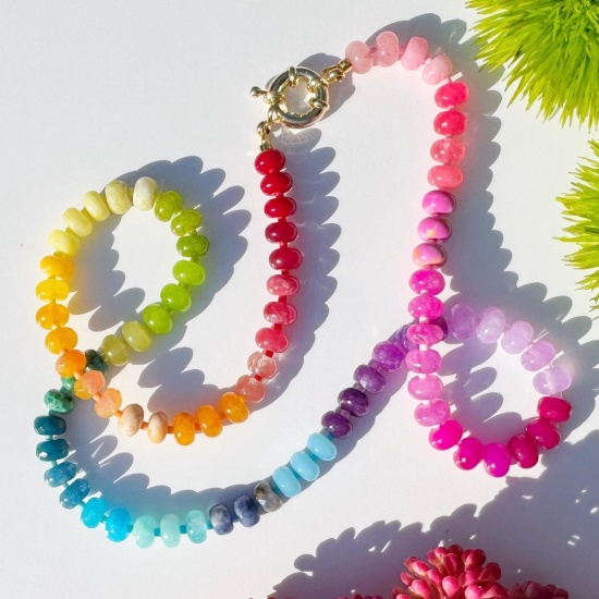 Picture of Wholesale Multicolor Beaded Necklace, 18K Gold Plated Brass & Resin Beach Ins Style Gift Jewelry For Retailer, 40cm(15.7") + 5cm(2") long