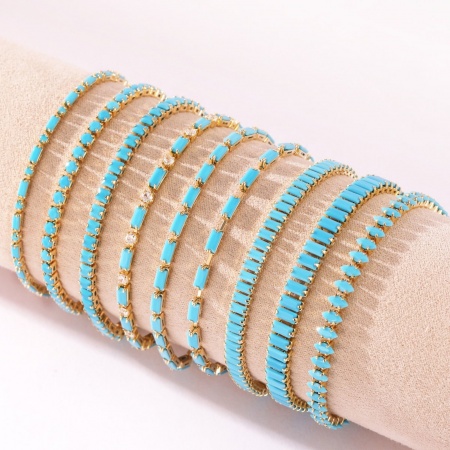 Picture of Wholesale Blue Cubic Zirconia Brass Cup Chain Tennis Bracelet, Multicolor Women's Ins Style Stylish Gift Jewelry Supply, 17cm(6.7") long