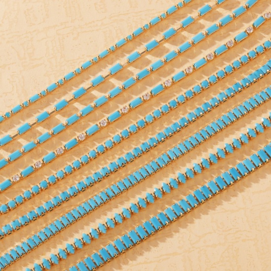 Picture of Wholesale Blue Cubic Zirconia Brass Cup Chain Tennis Bracelet, Multicolor Women's Ins Style Stylish Gift Jewelry Supply, 17cm(6.7") long