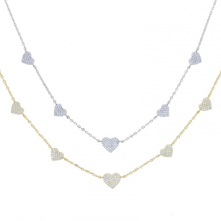 Picture of Wholesale Heart Butterfly Clear Cubic Zirconia Station Necklace, Multicolor Brass Women's Exquisite Stylish Gift Jewelry For Retailer, 35cm(13.8") + 10cm(3.9") long
