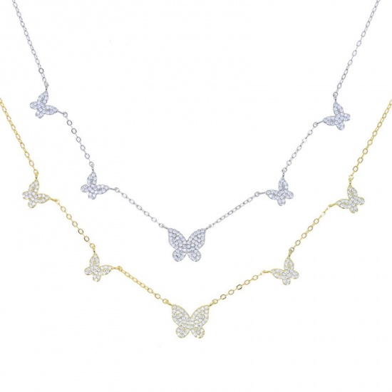 Imagen de Corazón Mariposa Claro Circón Artificial Collar de Estación Al Por Mayor, Multicolor Latón Mujeres Exquisito Elegante Regalo Joyería Para Minorista, 35cm + 10cm longitud, 1 Unidad