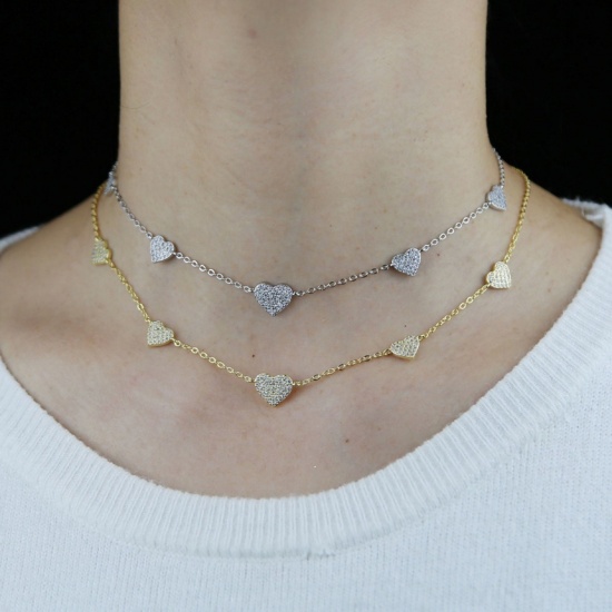 Imagen de Corazón Mariposa Claro Circón Artificial Collar de Estación Al Por Mayor, Multicolor Latón Mujeres Exquisito Elegante Regalo Joyería Para Minorista, 35cm + 10cm longitud, 1 Unidad