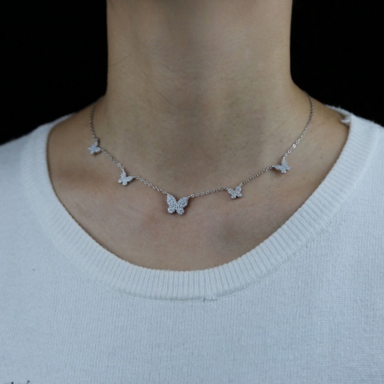 Imagen de Corazón Mariposa Claro Circón Artificial Collar de Estación Al Por Mayor, Multicolor Latón Mujeres Exquisito Elegante Regalo Joyería Para Minorista, 35cm + 10cm longitud, 1 Unidad