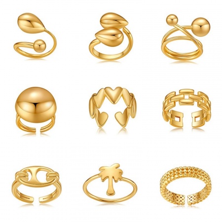 Picture of Wholesale Women's Gift Open Adjustable Rings, 18K Gold Plated Brass, Stylish Ins Style Jewelry Supply, 17.3mm(US Size 7)