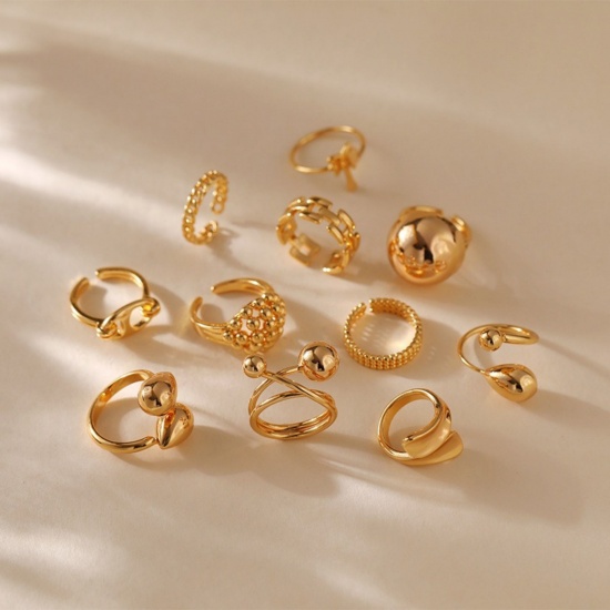 Picture of Wholesale Women's Gift Open Adjustable Rings, 18K Gold Plated Brass, Stylish Ins Style Jewelry Supply, 17.3mm(US Size 7)