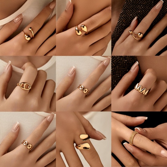 Picture of Wholesale Women's Gift Open Adjustable Rings, 18K Gold Plated Brass, Stylish Ins Style Jewelry Supply, 17.3mm(US Size 7)