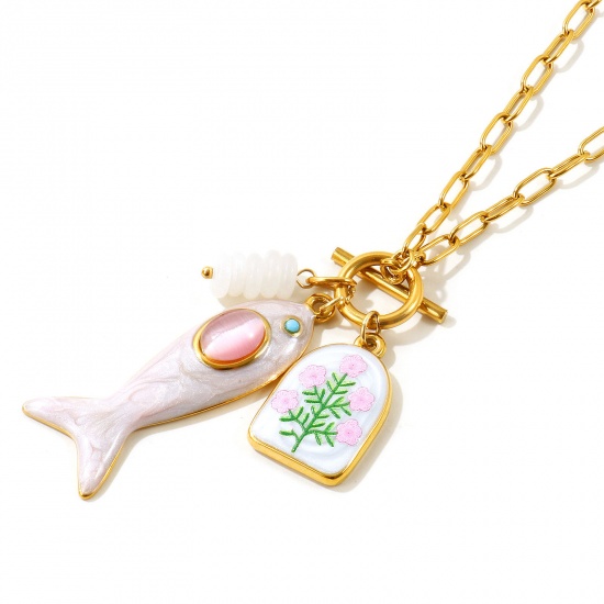 卸売り 魚 ペンダントネックレス、 18Kリアルゴールドメッキ 304ステンレス鋼 ペーパークリップチェーン、 レディース エコフレンドリー PVD 防水 耐変色性の 低アレルギー性の 素敵 ファッション おしゃれ プレゼント小売宝飾 45cm長さ、 1 本 の画像