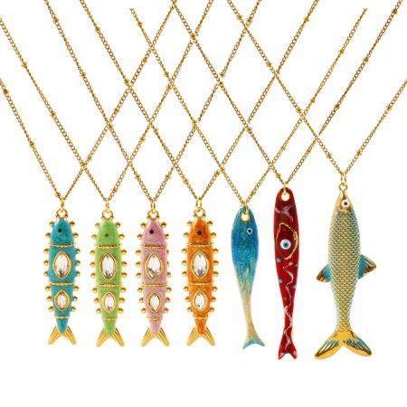 卸売り 魚 多色 エナメル ペンダントネックレス、 18Kリアルゴールドメッキ 304ステンレス鋼 喜平チェーン、 レディース エコフレンドリー PVD 防水 耐変色性の 低アレルギー性の 海ジュエリー ファッション おしゃれ プレゼント小売宝飾 45cm + 5cm長さ、 1 本 の画像