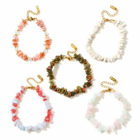 Picture of Wholesale Chip Beads Multicolor Synthetic Stone 304 Stainless Steel Bracelets, 18K Gold Plated Eco-friendly PVD, Women's Pastoral Style Bohemia Boho Gift Jewelry Supply
