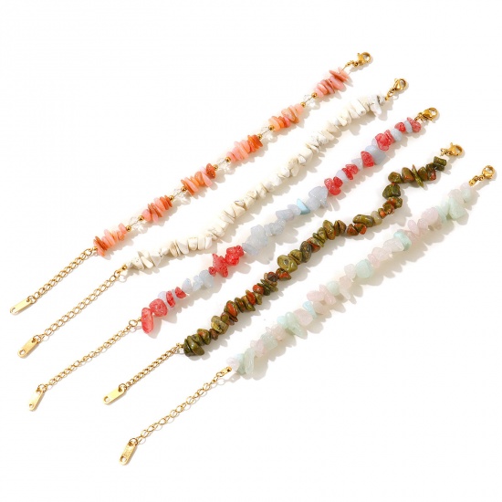 Picture of Wholesale Chip Beads Multicolor Synthetic Stone 304 Stainless Steel Bracelets, 18K Gold Plated Eco-friendly PVD, Women's Pastoral Style Bohemia Boho Gift Jewelry Supply