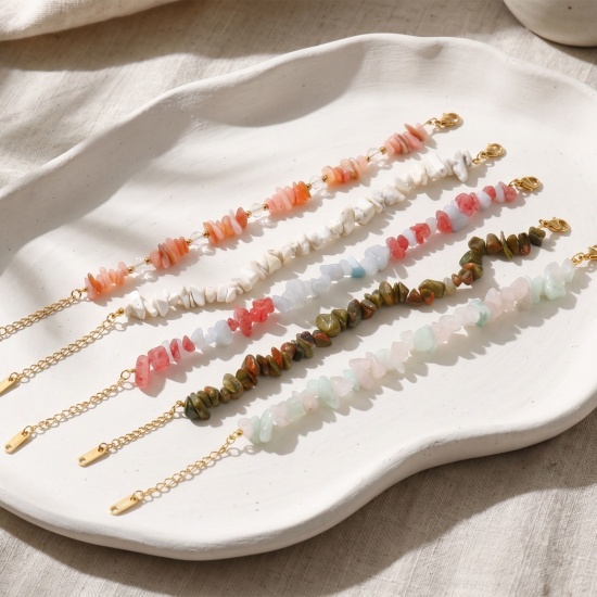 Picture of Wholesale Chip Beads Multicolor Synthetic Stone 304 Stainless Steel Bracelets, 18K Gold Plated Eco-friendly PVD, Women's Pastoral Style Bohemia Boho Gift Jewelry Supply