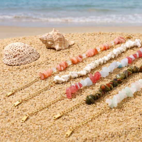 Picture of Wholesale Chip Beads Multicolor Synthetic Stone 304 Stainless Steel Bracelets, 18K Gold Plated Eco-friendly PVD, Women's Pastoral Style Bohemia Boho Gift Jewelry Supply