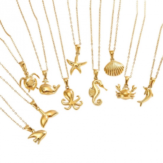 Picture of Wholesale Pendant Charm Necklace, 18K Gold Plated 304 Stainless Steel Women's Eco-friendly PVD Ocean Jewelry Stylish Gift Jewelry For Retailer, 40cm(15.7") + 5cm(2") long