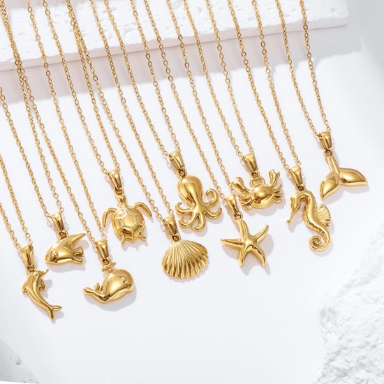 Picture of Wholesale Pendant Charm Necklace, 18K Gold Plated 304 Stainless Steel Women's Eco-friendly PVD Ocean Jewelry Stylish Gift Jewelry For Retailer, 40cm(15.7") + 5cm(2") long