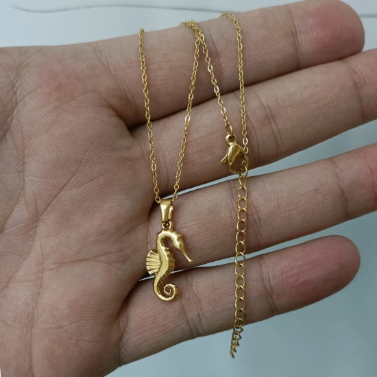 Picture of Wholesale Pendant Charm Necklace, 18K Gold Plated 304 Stainless Steel Women's Eco-friendly PVD Ocean Jewelry Stylish Gift Jewelry For Retailer, 40cm(15.7") + 5cm(2") long