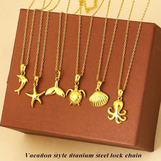 Picture of Wholesale Pendant Charm Necklace, 18K Gold Plated 304 Stainless Steel Women's Eco-friendly PVD Ocean Jewelry Stylish Gift Jewelry For Retailer, 40cm(15.7") + 5cm(2") long