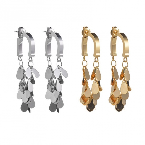 Imagen de Bohemia Elegante Pendientes Al Por Mayor, Panícula Multicolor 304 Acero Inoxidable, Mujeres PVD Ecológico Regalo Suministro de Joyería, 5.2cm x 1cm, 1 Par