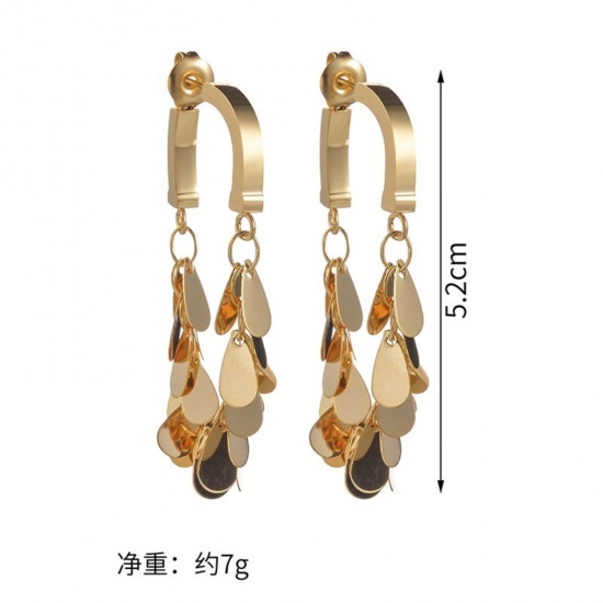 Imagen de Bohemia Elegante Pendientes Al Por Mayor, Panícula Multicolor 304 Acero Inoxidable, Mujeres PVD Ecológico Regalo Suministro de Joyería, 5.2cm x 1cm, 1 Par