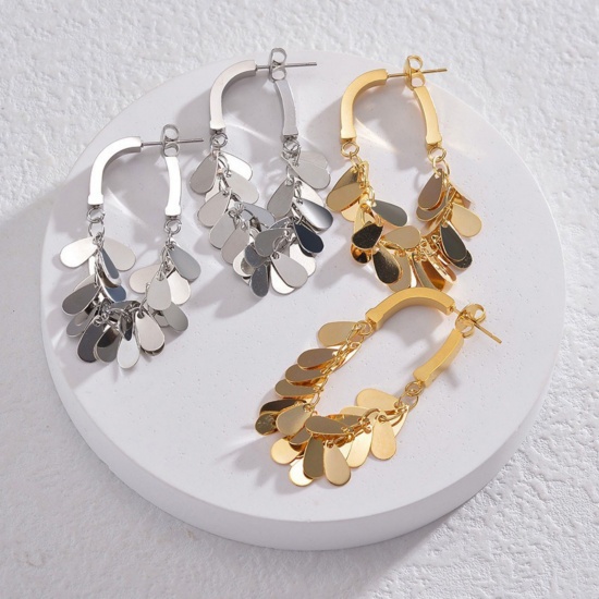 Imagen de Bohemia Elegante Pendientes Al Por Mayor, Panícula Multicolor 304 Acero Inoxidable, Mujeres PVD Ecológico Regalo Suministro de Joyería, 5.2cm x 1cm, 1 Par