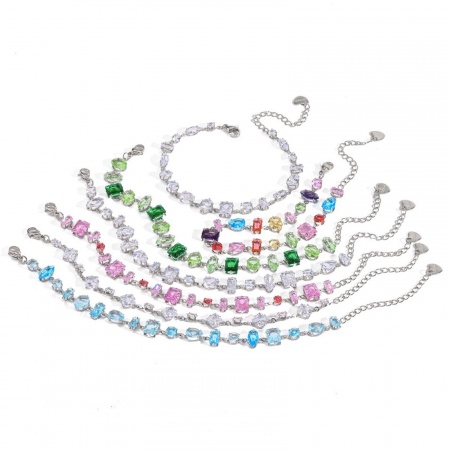 Picture of Wholesale 304 Stainless Steel & Rhinestone Bracelets, Silver Tone Eco-friendly PVD, Women's Exquisite Stylish Gift Jewelry Supply, 18cm(7.1") + 5cm(2") long