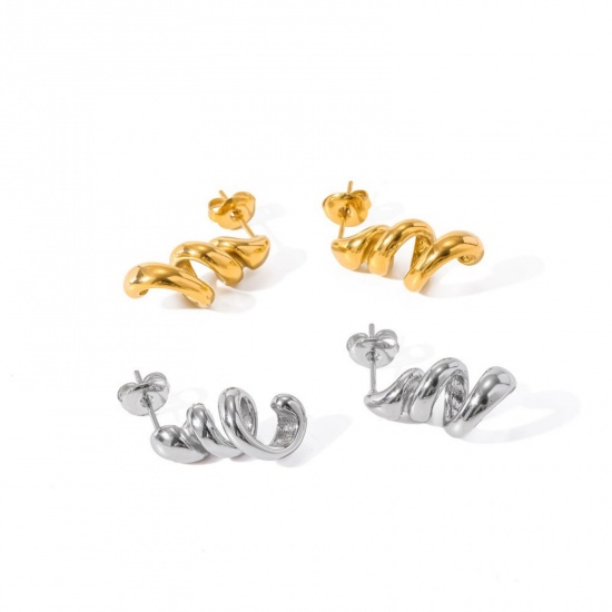 Imagen de Exquisito Elegante Pendientes de Poste de Oreja Al Por Mayor, Hélice Multicolor 304 Acero Inoxidable, Mujeres PVD Ecológico Regalo Suministro de Joyería, 22.8mm x 9.4mm, 1 Par