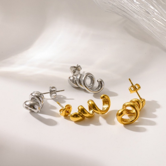 Imagen de Exquisito Elegante Pendientes de Poste de Oreja Al Por Mayor, Hélice Multicolor 304 Acero Inoxidable, Mujeres PVD Ecológico Regalo Suministro de Joyería, 22.8mm x 9.4mm, 1 Par