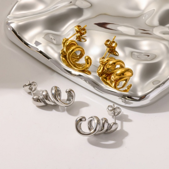 Imagen de Exquisito Elegante Pendientes de Poste de Oreja Al Por Mayor, Hélice Multicolor 304 Acero Inoxidable, Mujeres PVD Ecológico Regalo Suministro de Joyería, 22.8mm x 9.4mm, 1 Par