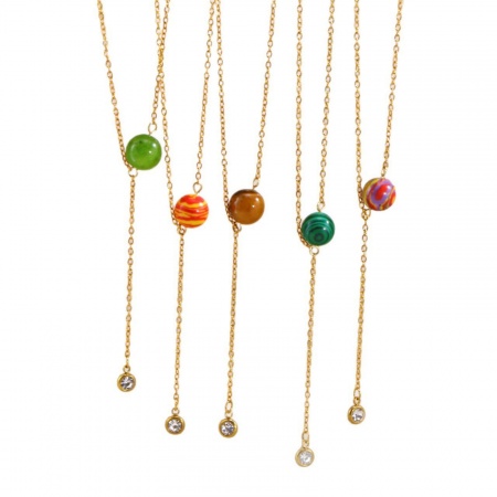 Imagen de Bola Multicolor Piedra Natural Borla Collar Al Por Mayor, Chapado en Oro de 18K 304 Acero Inoxidable Cadena de Cable Cruz, Mujeres PVD Ecológico Estilo Ins Elegante Regalo Joyería Para Minorista, 40cm + 5cm longitud, 1 Unidad