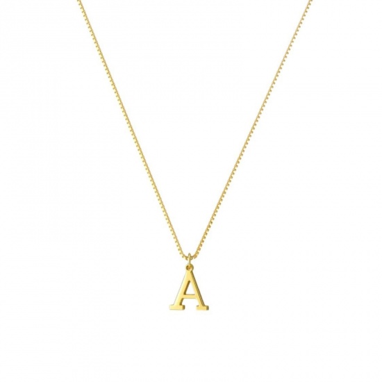 Picture of Wholesale Capital Alphabet Initial Letter Message " A-Z " Pendant Charm Necklace, 18K Gold Plated 304 Stainless Steel Box Chain, Women's Eco-friendly PVD Stylish Minimalist Gift Jewelry For Retailer, 40cm(15.7") + 5cm(2") long, 1 Piece