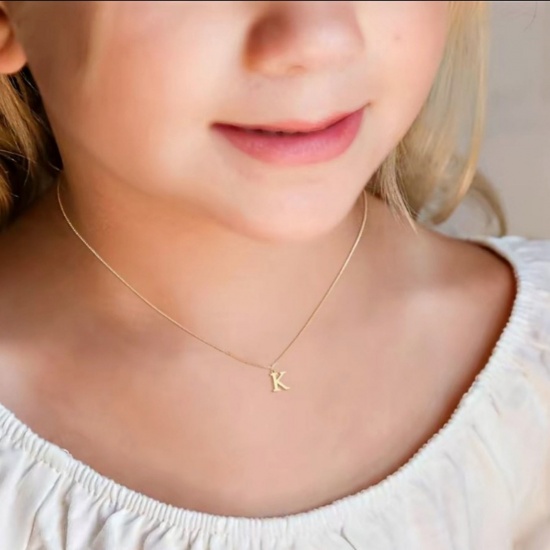 Picture of Wholesale Capital Alphabet Initial Letter Message " A-Z " Pendant Charm Necklace, 18K Gold Plated 304 Stainless Steel Box Chain, Women's Eco-friendly PVD Stylish Minimalist Gift Jewelry For Retailer, 40cm(15.7") + 5cm(2") long, 1 Piece