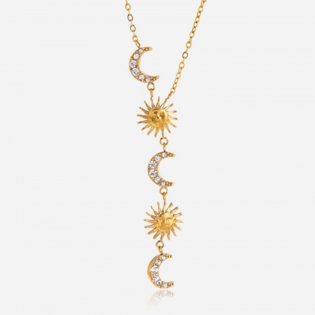 Imagen de Sol & Luna Transparente Rhinestone Collar con Colgante Al Por Mayor, Chapado en Oro de 18K 304 Acero Inoxidable Cadena de Cable Cruz, Mujeres PVD Ecológico Sencillo Elegante Regalo Joyería Para Minorista, 1 Unidad
