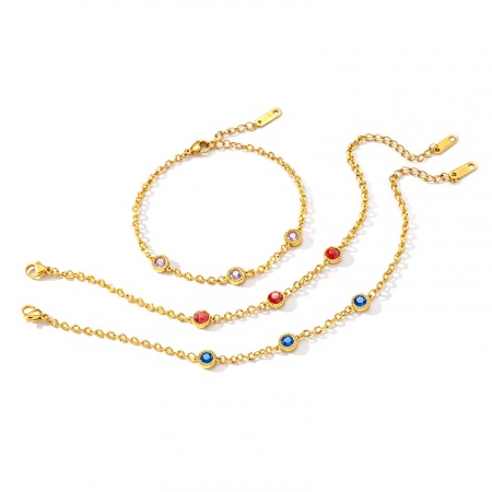 Imagen de Multicolor Rhinestone 304 Acero Inoxidable y Diamantes de Imitación Pulsera de Estación Al Por Mayor, Chapado en Oro de 18K PVD Ecológico, Mujeres Estilo Ins Elegante Regalo Suministro de Joyería, 16cm + 5cm longitud, 1 Unidad